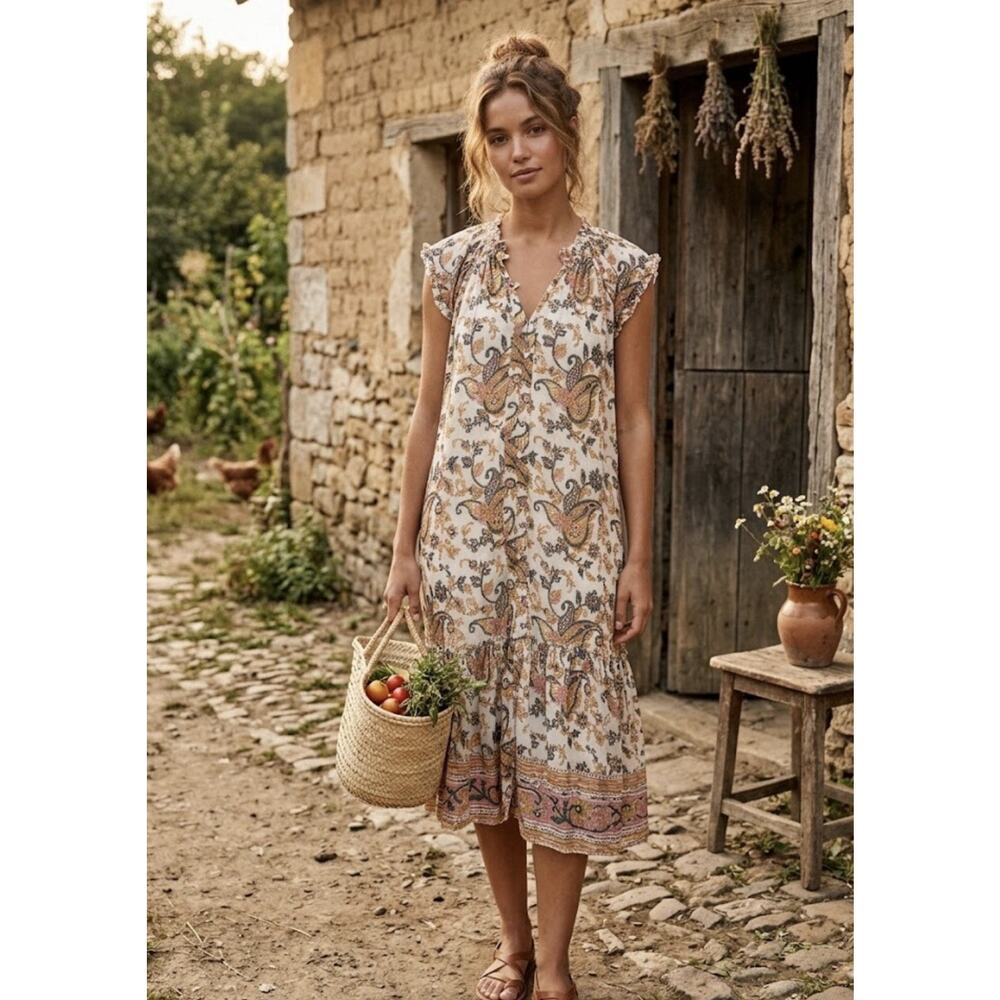 Lola Australia Midi Dress Floral Cotton Sleeveless Boho Hippie Approx M/L